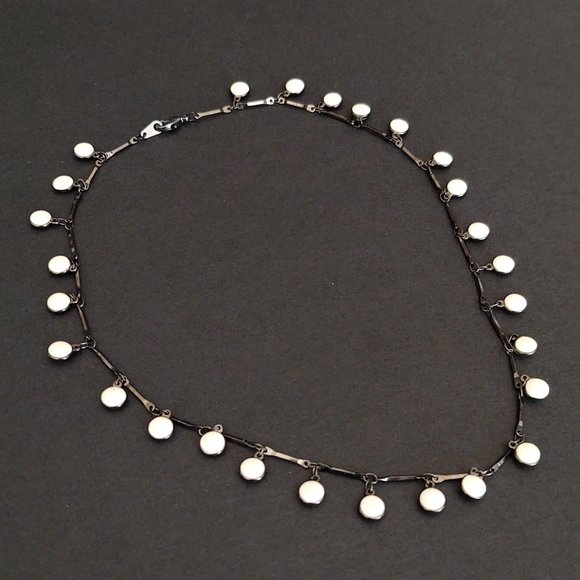 Creamy white enamel disk dangle fringe necklace - Picture 7 of 9